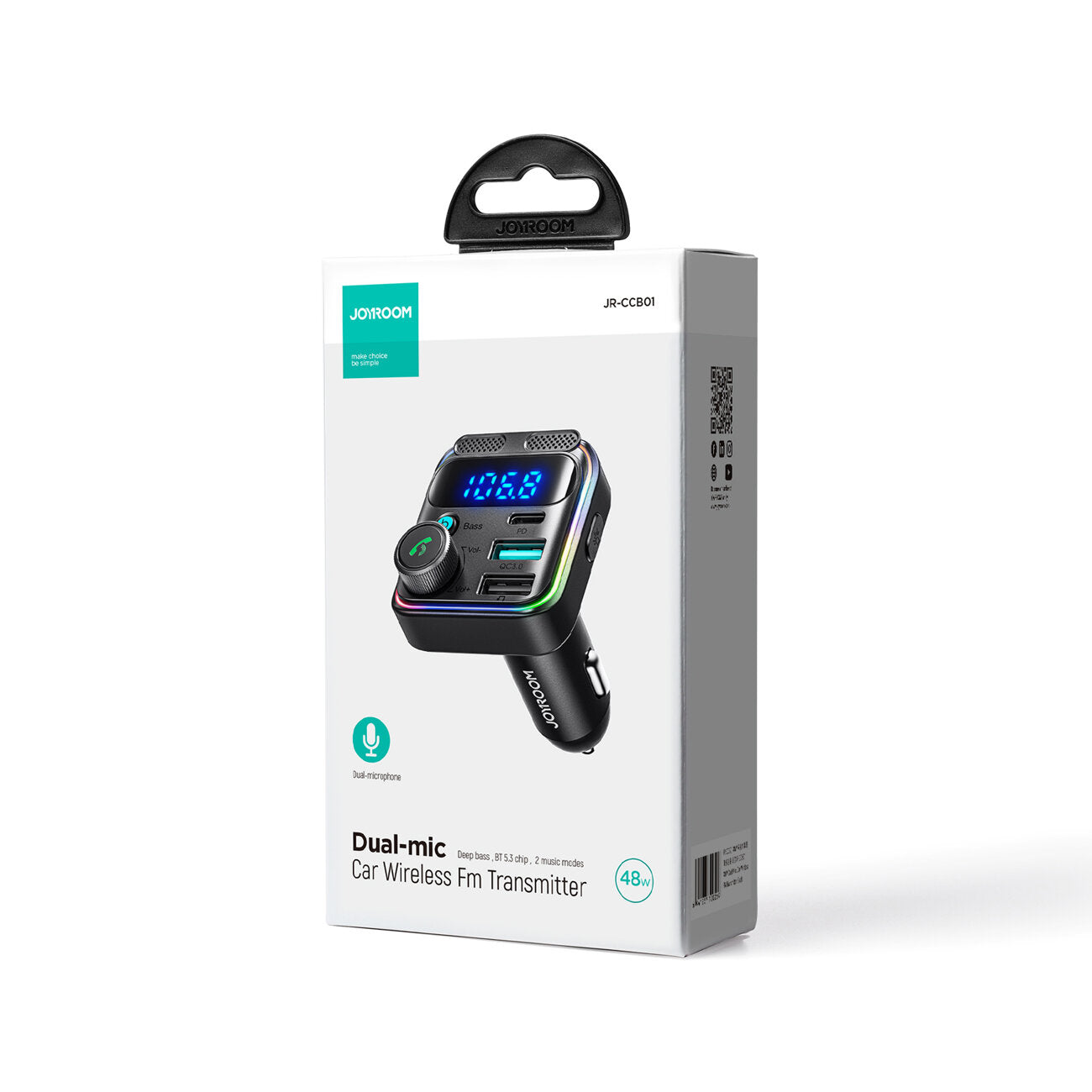 Joyroom JR-CCB01 48W FM-Transmitter 2x USB-A USB-C mit Dual-Mikrofon