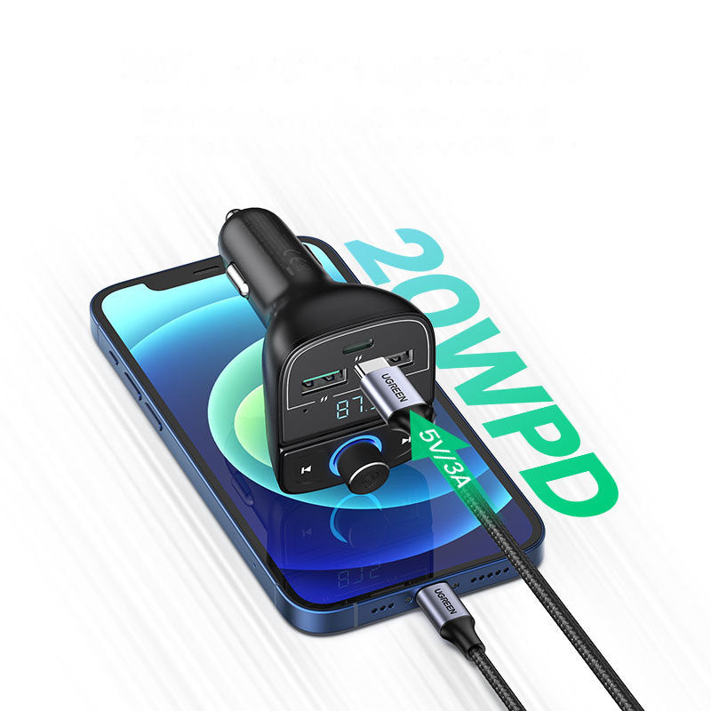 Ugreen FM Transmitter Bluetooth 5.0 MP3 Auto Ladegerät 3x USB TF Micro SD 4.8 A